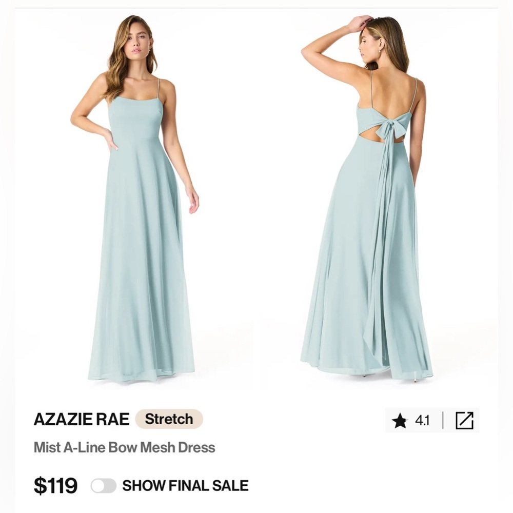 Azazie Rae Mist Blue A-Line Bow Mesh Dress